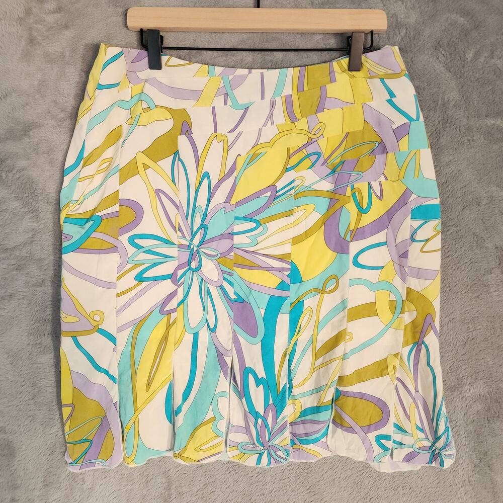 100% Silk Floral Midi Skirt 14P vintage Y2K dopamine dressing resortwear